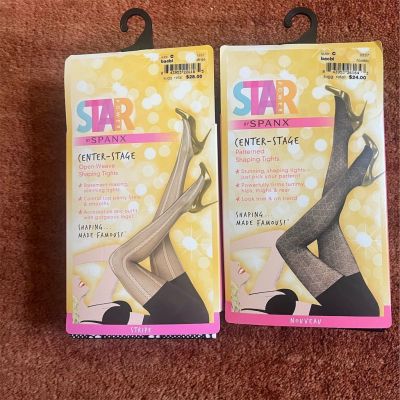 Spanx Star Power Center-Stage Shaping Tights High Waist Patterned Bundle -Size C